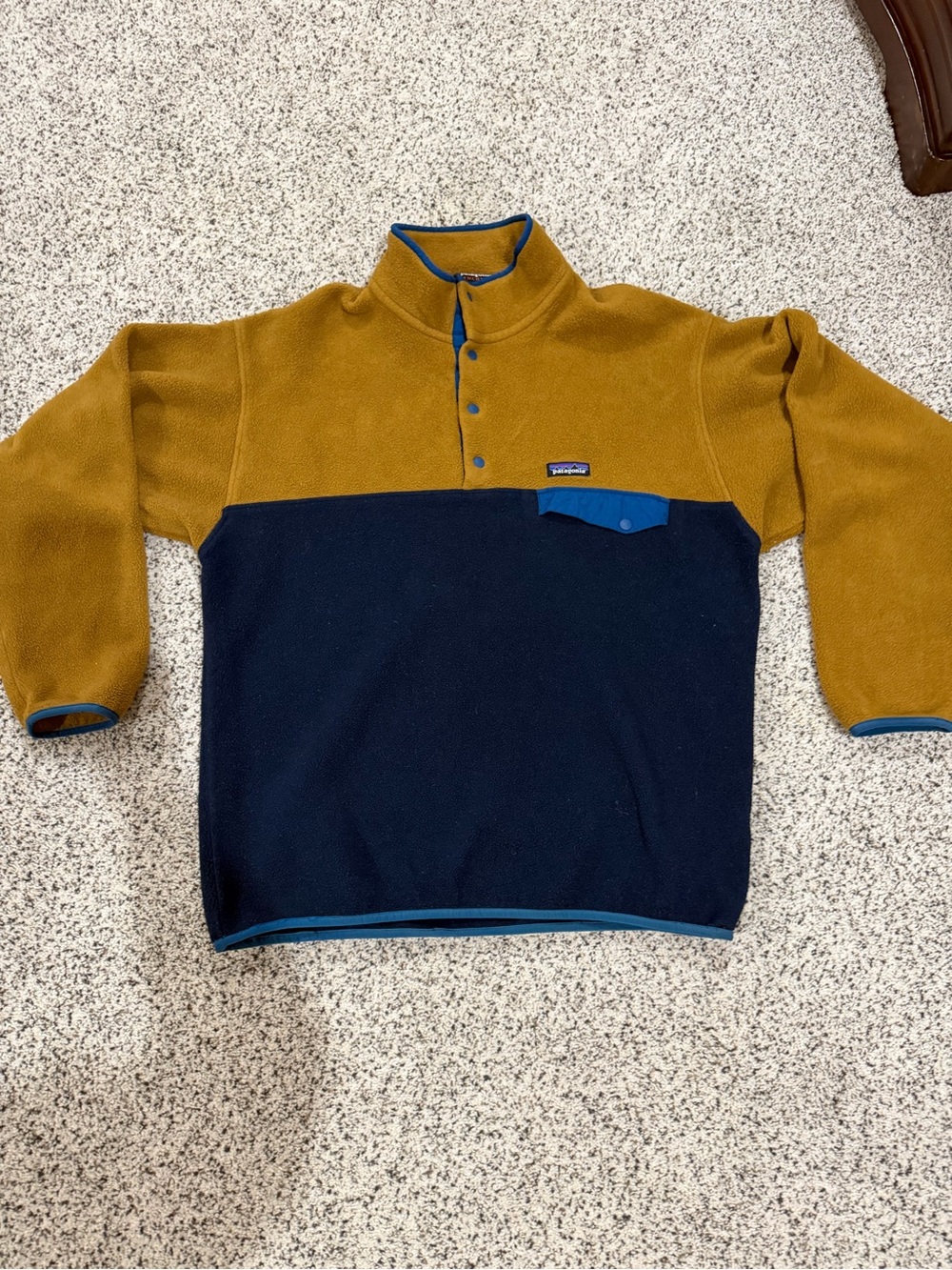 Patagonia Mustard and Navy Snap-Up Fleece Pullover